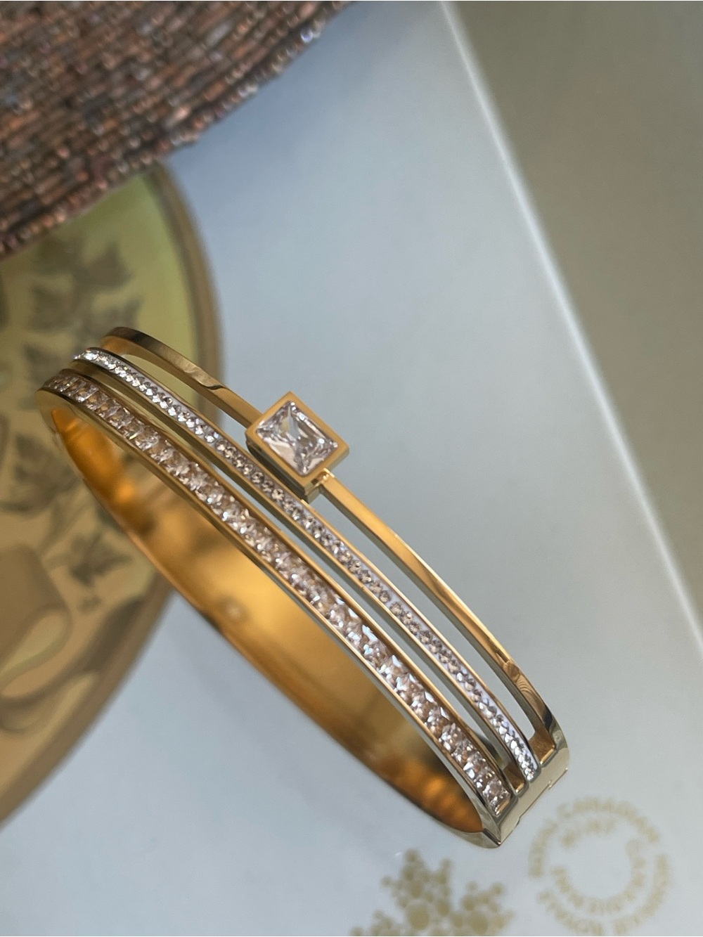 Gold-Tone Women’s Crystal Accent Bangle Bracelet